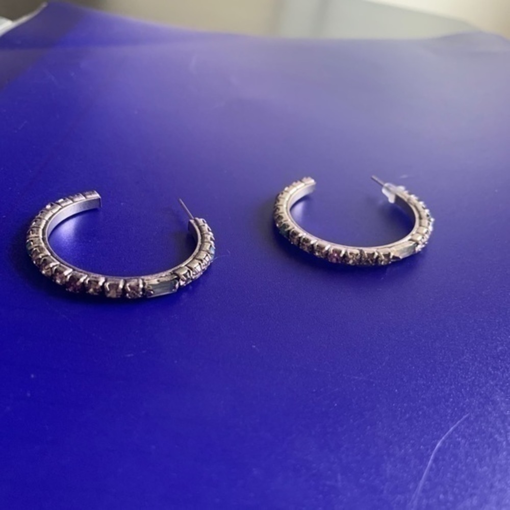 Express Multicolor Rhinestone Hoop Earrings - Picture 7 of 7